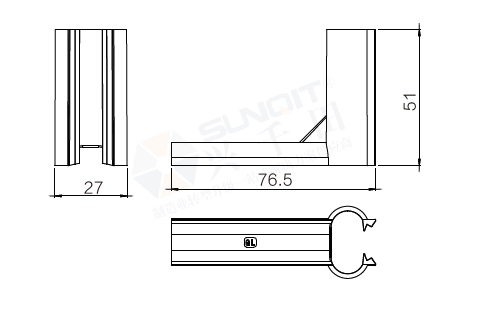 90°暗線槽B尺寸圖